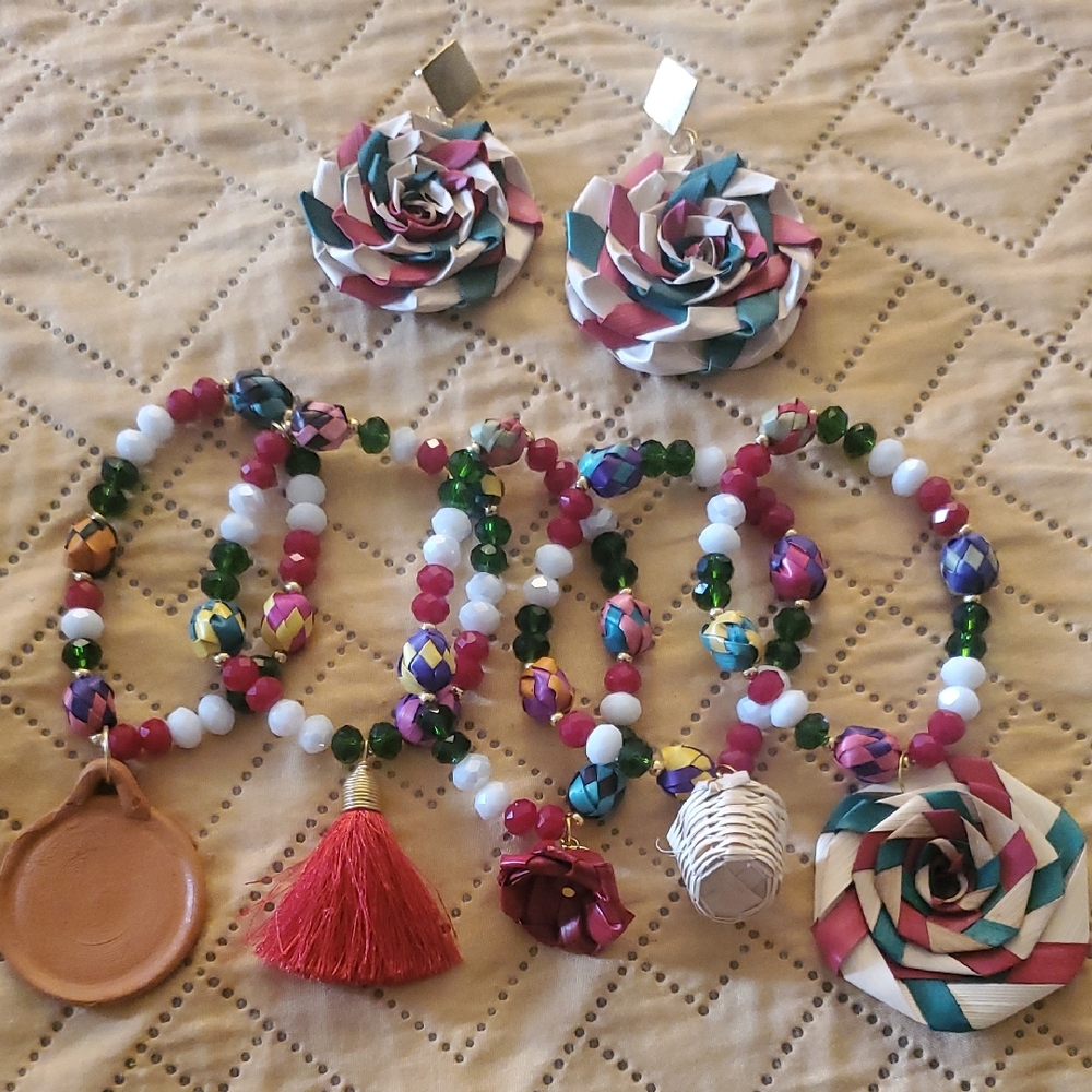 Colorful Beaded Bracelets and Floral Earrings Set